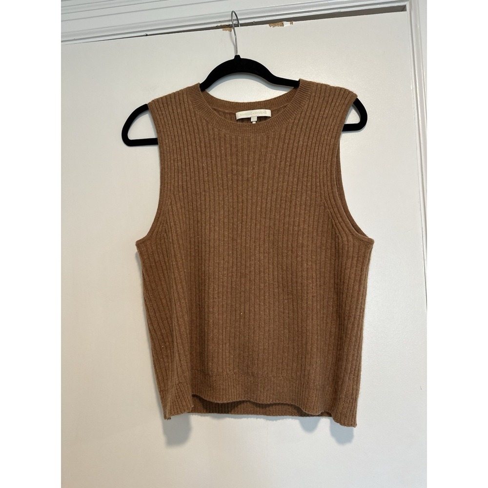 Naked Cashmere Quiet Luxury Ribbed Sweater Vest Sz:L Brown V-Neck 100% Cashmere